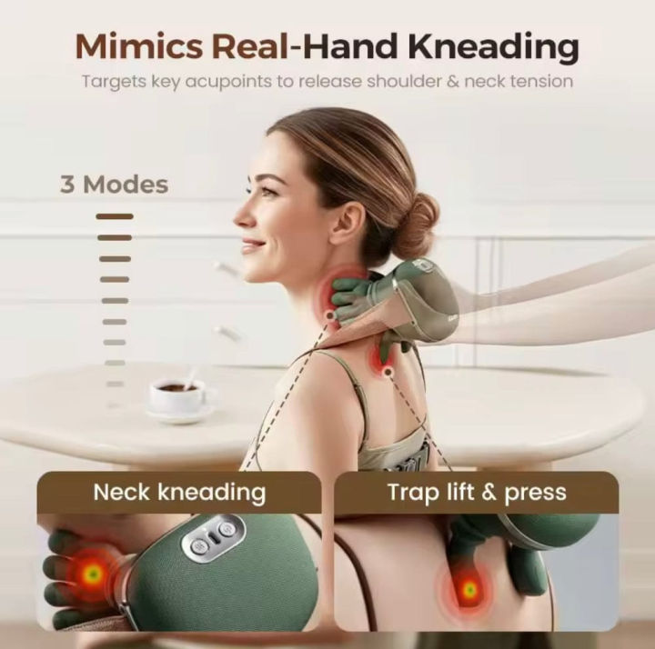 Shiatsu Shoulder Massage Pillow - wearable green neck massager, gallery image 4