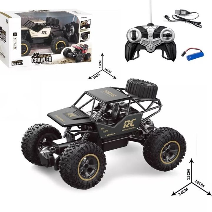 1:16 scale RC buggy side view with knobby tires