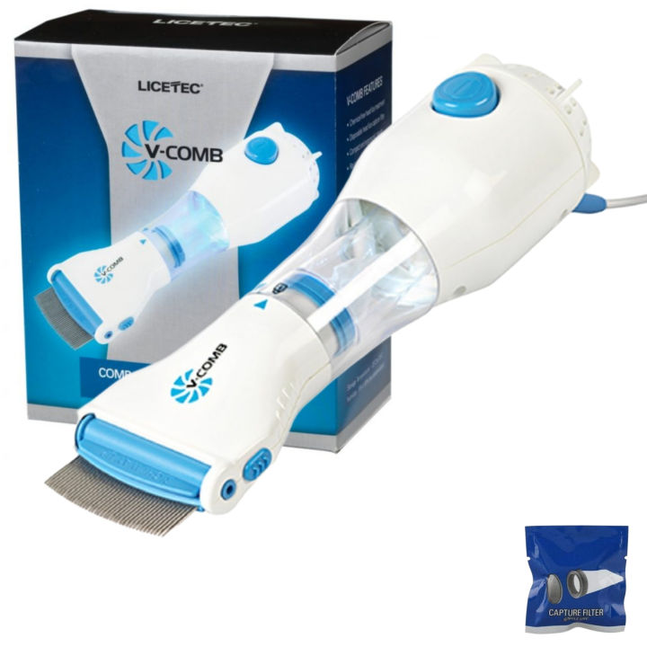 V-Comb electric lice comb with retail box and disposable capture filter