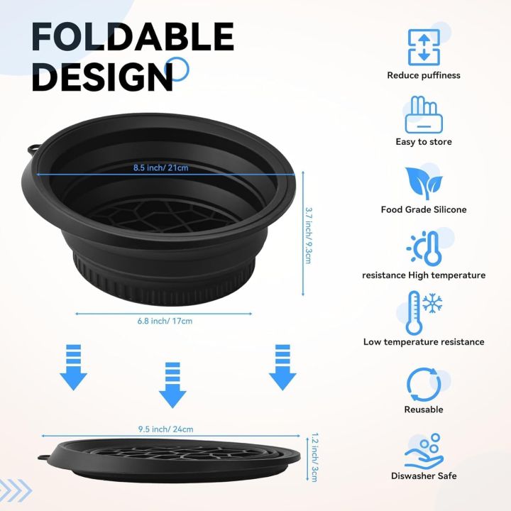 Foldable design of the silicone ice face bowl shown expanded and collapsed flat with dimensions