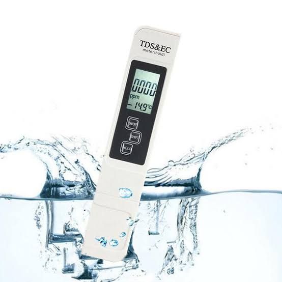 TDS-3 water purity tester pen — ON/OFF, HOLD and TEMP buttons below the LCD display