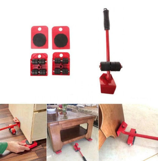 Slider pads with 360-degree rotatable wheels placed under furniture legs