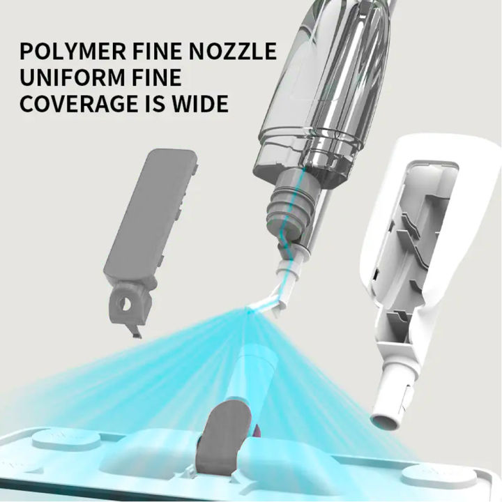 Spray mop fine mist in action on a tiled floor
