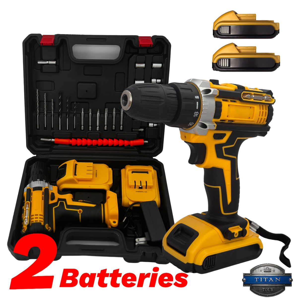 48V cordless drill driver kit with dual batteries and case