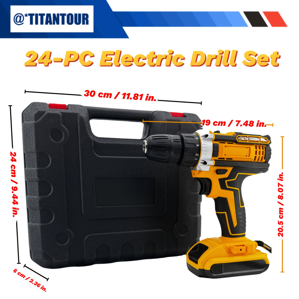 Cordless drill with LED light and charger kit