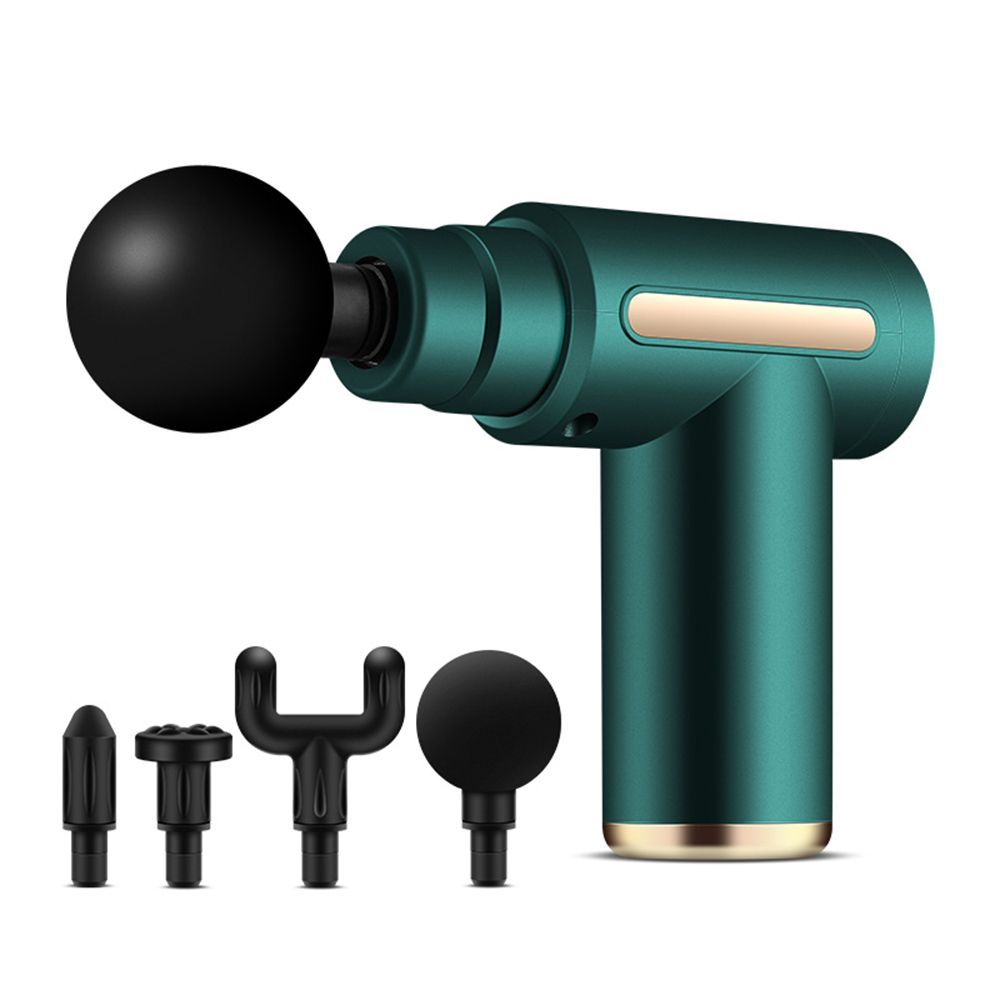 Massage gun in use on shoulder muscle