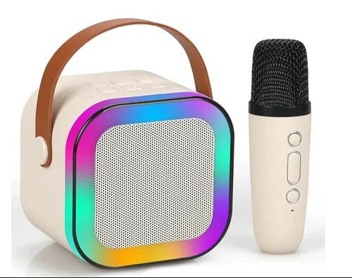 K12 kids karaoke machine – cream cube Bluetooth speaker with wireless microphone