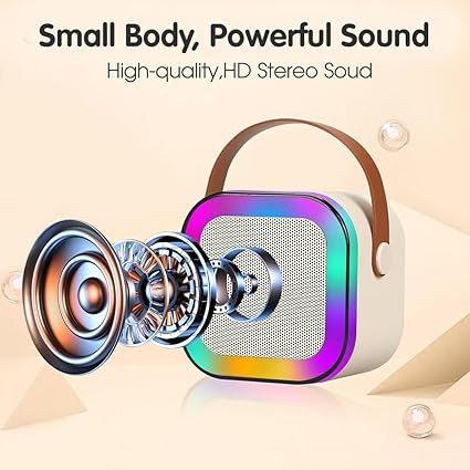 K12 karaoke machine – front view with RGB LED light ring around grille
