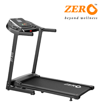 ZTR-15 folding treadmill by ZERO — full side view, black motorized treadmill with curved console handlebars