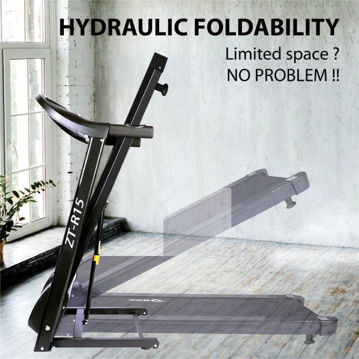 ZTR-15 treadmill detail — 1.5 HP super-silent turbo motor and sturdy frame