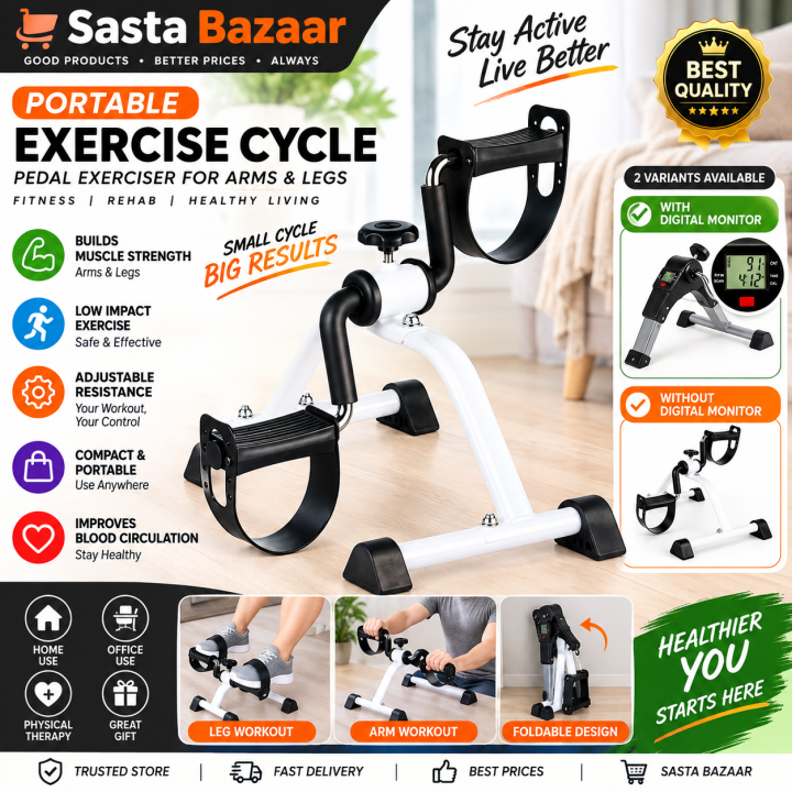 Mini pedal exerciser folded flat showing compact X-frame design