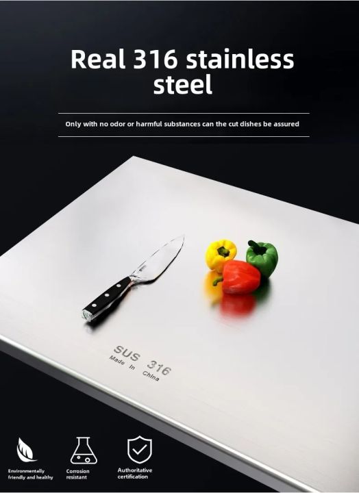 Real 316 stainless steel cutting board – food-grade double-sided metal chopping board