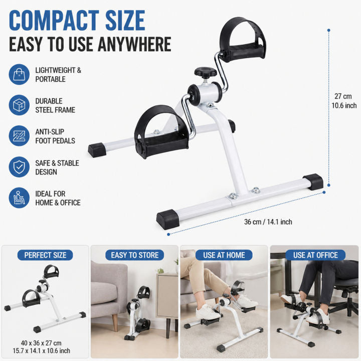 Mini pedal exerciser used on tabletop for arm workout exercise