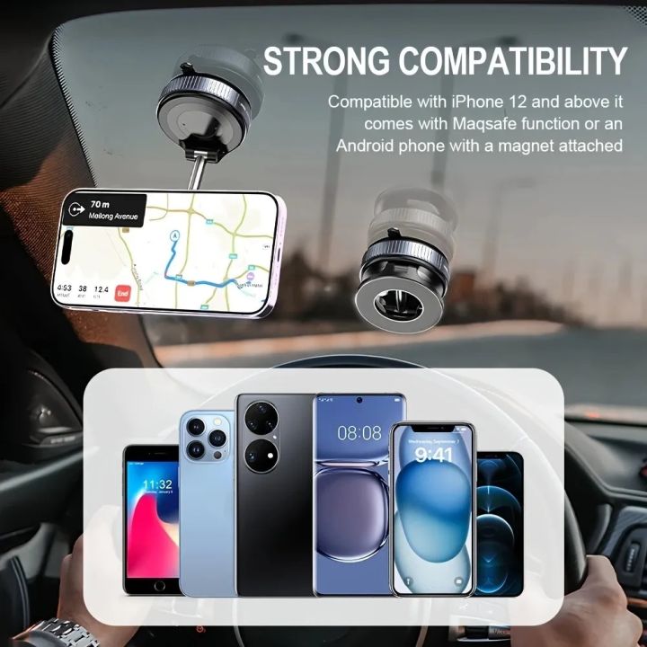 K007 car phone holder on windshield showing GPS navigation wide phone compatibility