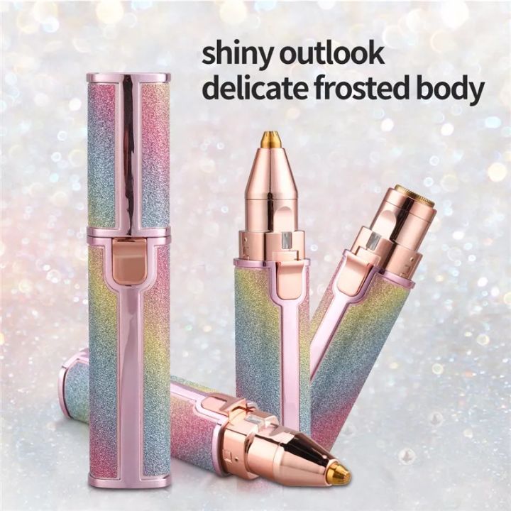 Shiny frosted body design with eyebrow trimmer and facial shaver heads