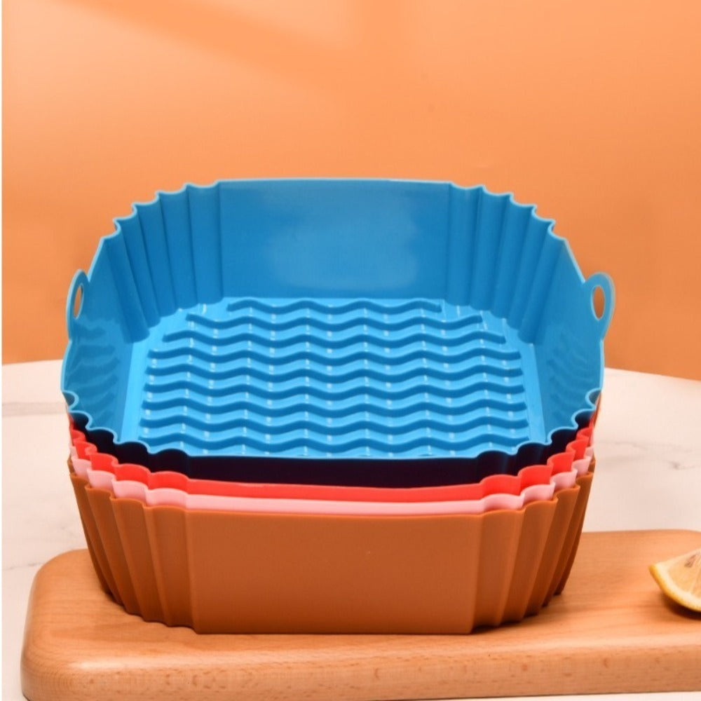 Square silicone basket liner with food