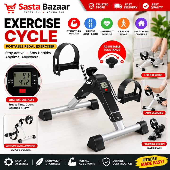Mini pedal exerciser LCD display and resistance adjustment knob detail