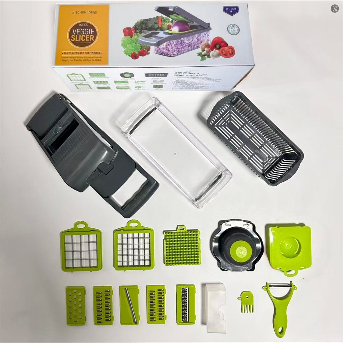 16-in-1 slicer chopper kit with container